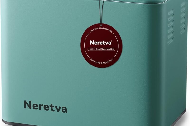 Neretva Bread Maker, 20-IN-1 2LB Bread Machine Dual Heater Bread Maker Machine Automatic with Nonstick Ceramic Pan, 15H Timer & 1H Keep Warm Set, Low Noise, Stainless Steel Breadmaker Recipe-Green