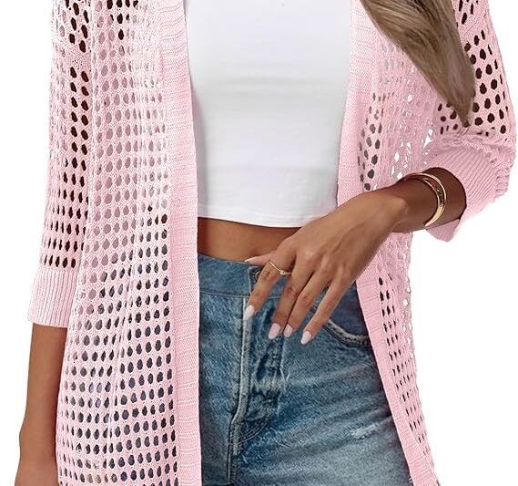 Zeagoo Women’s 2026 Summer Crochet Lightweight Cardigan Short Sleeve Boho Kimono Oversized Open Front Sweater Tops